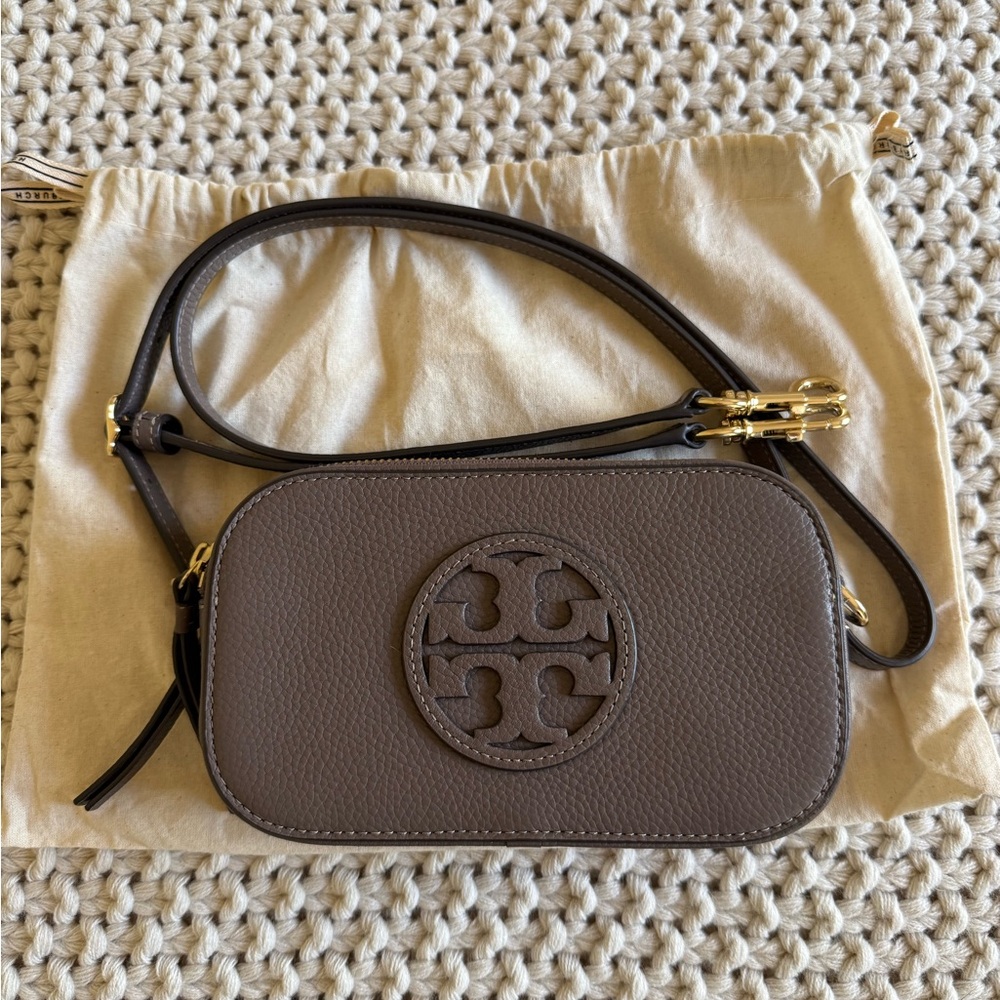 Tory Burch Mini Miller Crossbody Bag ClamShell Taupe - Picture 3 of 9